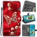 BLOTECH Red Buterfly Flip Cover Case for OPPO Realme GT Neo6 Glitter Butterfly Pattern Magnetic Closure Durable PU Leather [Lanyard][Kickstand][Card Slots] Soft TPU Book Case for OPPO Realme GT Neo6 - 1