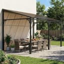Outsunny Pergola Addossata 4x3m con Tetto in Policarbonato, Gazebo Pergolato da Giardino in Metallo e Alluminio con Viti, per Esterno, Terrazza e Patio, Protezione UV, Marrone - 8