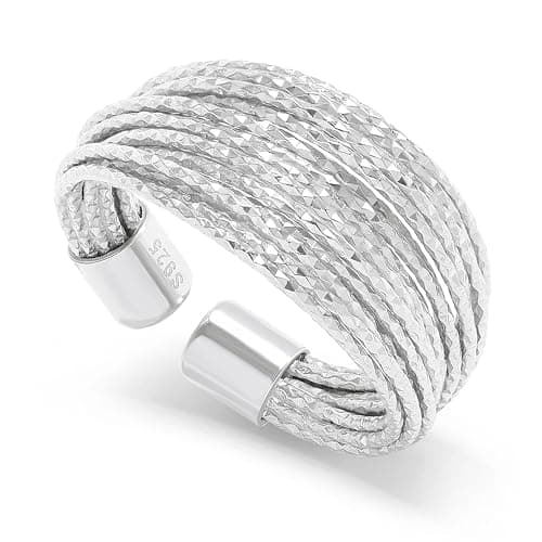 Meissa Anello Regolabile Donna Anello Argento 925 Anelli Oro pollice Impilabile Anelli fascia moda Gioielli d'autunno Regalo Donna Compleanno con Confezione, Argento