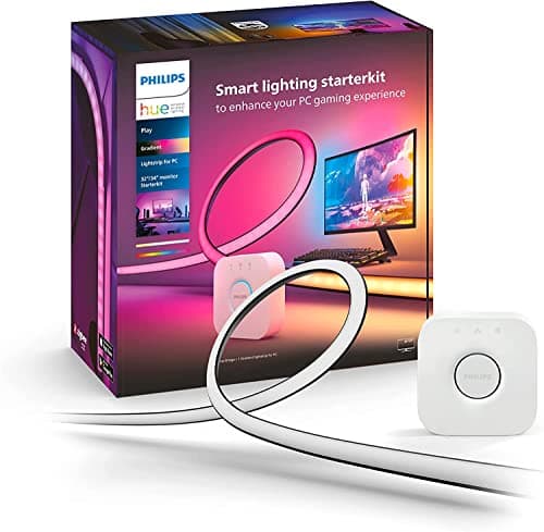 Philips Hue - Kit de inicio Tira de luces LED Hue Play Gradient para PC - 32-34" + Hue Bridge, Luz Blanca y de Colores - sincroniza con el contenido de la pantalla, Compatible con Alexa y Google Home