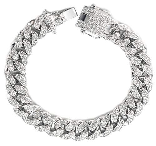 HALUKAKAH Diamante Catena Cubana per Donna Ragazza,13.5MM Oro Bianco Platino Braccialetto 18cm,Pieno Cz Diamante Punte Set,con Confezione Regalo Gratuita