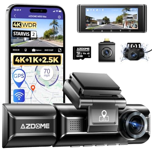 AZDOME M550 MAX 4K 3 Canali Dash Cam, 4K+1080P+2.5K Telecamera per Auto, WiFi GPS, Dash Cam Auto IPS 3.19" con Scheda SD 64G