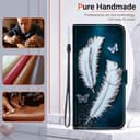 YKTO Case for Realme GT Neo6, Bright Colorful PU Leather for Realme GT Neo6 Phone Case with Blue background Glowing Two white feathers Butterfly Pattern, Card Slots & Magnetic Closure, Blue - 2