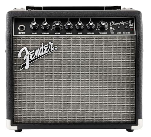 Fender Champion II 25 - Amplificatore Combo per Chitarra Elettrica, 25W, Effetti Integrati, Tono Versatile, adatta per Studio e Live, Nero,Argento