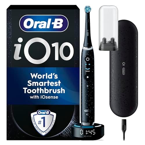 Oral-B iO10 Electric Toothbrushes Adults, Gifts For Women / Men, 1 Handle, 1 Toothbrush Head and Charging Travel Case, 7 Modes, Sense Smart Charger, 2 Pin Plug, Cosmic Black, Oral B IO Toothbrush