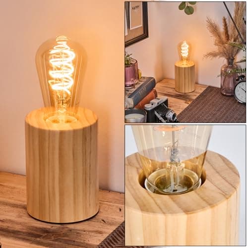 HOFSTEIN Tallsebo Table Lamp, Wooden Table Lamp in Natural Colours, Modern Light in Scandinavian/Boho Design, Switch on Cable, Height 12 cm, E27, Living Room, Bedroom, Dining Room, Hallway, Office