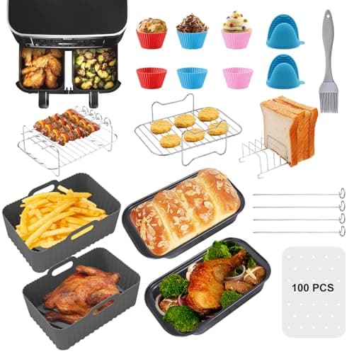 Ninja Heißluftfritteuse Zubehör, Zubehör für Ninja Foodi Max Dual Zone Heißluftfritteuse AF300EU AF400EU AF451EU AF500EU, Silikonform Backpapier Auflaufform für Ninja Airfryer, Air Fryer Accessories