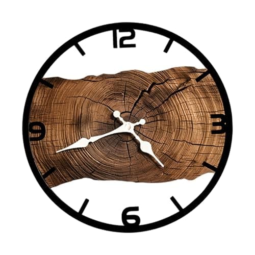predolo Wanduhr Holz Wanddeko Leise Wohnzimmeruhr Dekorative Uhr mit Rustikalem Holzmaterial Ruhigem Uhrwerk Und Künstlerischem Baumringmuster für Büro, Küche, Schlafzimmer, Wohnzimmer, Braun