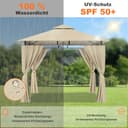Devoko Garden Pavillon 3x3 Wasserdicht Stabil Winterfest Deluxe Gazebo, UV-Schutz 50+ Doppellagiges Grilpavillons mit seitenwänden für 4-8 Personen, Partyzelt für Freizeit, Partys, Beige - 4