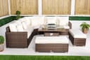 Giardino Santorini 5 Seat Modular Corner Sofa Rattan Garden Furniture Set Outdoor Fire Pit Coffee Table & 2 Benches - Brown - 8