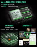 Ulefone Armor 33 Pro 5G Rugged Smartphone, 25500mAh 66W, 32GB+512GB/2TB TF, 6.95"+3.4" Dual Screen, 64MP Night Vision, 118dB Speaker, Infinite Halo, 3-Card Slot NFC Android Mobile Phones Unlocked - 4