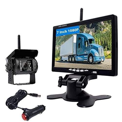 Podofo Kit Telecamera di Retromarcia HD Wireless con Monitor per Auto LCD da 7" Telecamera per Retromarcia di Impermeabile + Caricabatteria da Auto per Camion Autobus RV Rimorchio Escavatore