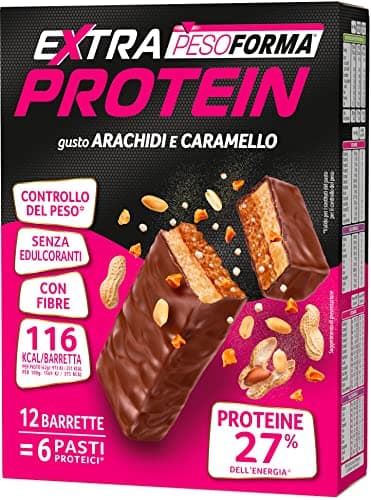 PESOFORMA EXTRA PROTEIN, Barrette Proteiche al Gusto Arachidi e Caramello, Pasto Sostitutivo con Vitamine e Minerali, Per il Controllo del Peso, Confezione da 12 Barrette, 372 g