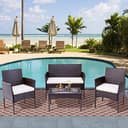 JINPALAY Conjunto Jardin Exterior de Ratán Muebles Jardin Exterior para 4 Personas 4 Piezas Set 2 Sillones,1 Sofá de Doble Asiento y 1 Mesa Conjunto Jardin para Patio Terraza Exterior Marrón - 6