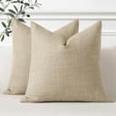 Artscope Juego de 2 Fundas de Cojines Decorativas Cuadradas de Lino 60 x 60 cm para Decoración del Hogar Sofá Dormitorio Coche 24x24 Café Claro - 7