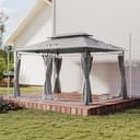 Outsunny 3 x 4m Garden Gazebo with Sides, Double Roof Metal Gazebo, Grey - 7