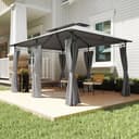 Outsunny 3 x 4m Garden Gazebo with Sides, Double Roof Metal Gazebo, Grey - 9