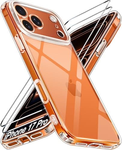 ivoler Anti-Amarillo Clara Funda para iPhone 17 Pro con 2 Piezas Cristal Templado, [Protección Militar] Carcasa Protectora Antigolpes Transparente Anti-Choques Bumper Case