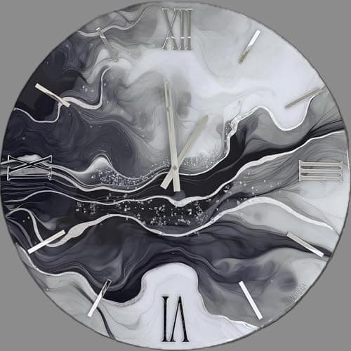 Generico Orologio da Parete in Legno Moderno in Resina Effetto Marmo, con Numeri a Rilievo, Made in Italy (Dark, 40)