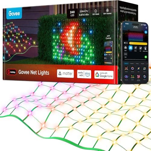 Govee Rete di Luci a LED per Cespugli con 240 LED, Esterne Intelligenti Net Lights da 0,87×1,45M con Molteplici Modalità e Funzione DIY per arbusti, impermeabile IP67