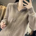 Suéter De Punto De Cachemira De Manga Larga Suelto con Cremallera De Lana con Cuello Alto para Mujer - 2