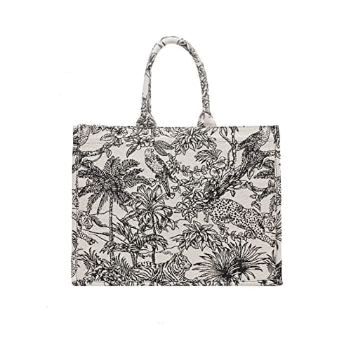 Large Capacity Canvas Cotton Floral Embroidery Retro Exquisite Doodle Fashion Shopping Bag, Large (4) US