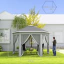 Outsunny 3 x 4m Garden Gazebo Hexagon Pop Up Gazebo Party Tent Canopy Double Roof Instant Shelter with Netting and Carry Bag for Outdoor Patio, Dark Grey - 7