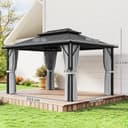Outsunny 3 x 4m Hardtop Gazebo Canopy with UPF30+ Double Polycarbonate Roof, Aluminium Frame Garden Gazebo Permanent Pavilion with Mosquito Netting and Curtains for Patio, Deck, Grey - 7