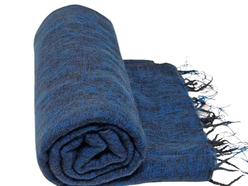 Coperta nepalese fatta a mano in lana di yak, scialli morbidi e oversize, coperta da meditazione in lana di yak, scialli in lana di yak, scialli blu e nero, blu-nero, 90 Inch X 47 Inch