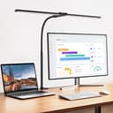 Schreibtischlampe LED Dimmbar, 1200 Lumen Doppelkopf Klemmbar für Homeoffice, Augenschutz Schwanenhals Büro Tischlampe, Monitor Lampe Schwarz mit 5 Farbtemperatur-Helligkeitsstufen - 1