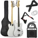 3rd Avenue Kit pacchetto basso elettrico beginner dimensioni standard 4/4 con amplificatore da 15 W, custodia, cavo di connessione, tracolla, stand e corde di riserva – Bianco - 1