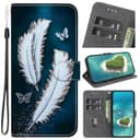 YKTO Case for Realme GT Neo6, Bright Colorful PU Leather for Realme GT Neo6 Phone Case with Blue background Glowing Two white feathers Butterfly Pattern, Card Slots & Magnetic Closure, Blue - 1