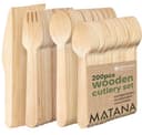 MATANA 200 Posate in Legno Usa e Getta - 50 Coltelli, 50 Forchette, 50 Cucchiai, 50 Cucchiaini - Senza Plastica, Ecologico, 100% Legno Naturale - Feste, Picnic, BBQ, Catering - 1