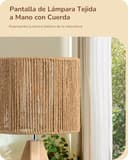 EDISHINE Lámpara de Mesita de Noche, Lámpara de Mesa con Pantalla de Lino Verde y Base de Madera Natural, Casquillo E27, Bombilla LED de 2700K Incluida, para Sala de Estar, Dormitorio y Oficina - 3