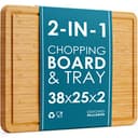 Premium Organic 2-in-1 Large Wooden Chopping Board & Serving Tray – 38x25x2cm – Multi-Purpose Bamboo Cutting Board with Juice Groove for Carving Meat, Vegetables, Cheese and Bread - by LARHN - 1