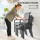 Outsunny 5 Pieces Garden Dining Set for 4, Patio Table and Stackable Chairs with Breathable Mesh Seat and Parasol Hole, Garden Furniture Set with Steel Frame for Garden, Dark Grey - 5