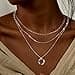Meteorstarry Women's 925 Sterling Silver Necklace 3 Pieces Layering Chain Women's 925 Silver with Circle Pendant Waterproof Long Hypoallergenic Silver Chain Women's Jewellery Gifts, Sterling Silver - 5