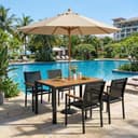 LIFERUN 5-Piece Patio Dining Sets, 110x70x73cm Aluminium Garden Table with Parasol Hole, 4 Stackable Textilene Chairs for Garden Terrace Poolside (Black, Teak Brown Table 110x70x73cm) - 7