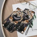 BLOTECH Case for Realme GT Neo6,Black Heart Jewellery Yellow Crown Painting Multifunction Leather Phone Case Wallet Flip Cover with Multi Card Slots Pocket Wrist Strap for Realme GT Neo6 - 4