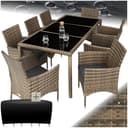 tectake® Conjunto Jardín Exterior de Ratán y Acero con Cojines, Muebles Jardín Exterior Resistentes a Intemperie, para hasta 8 Personas, Fácil Limpieza, 1 Funda + 1 Protectora - Natural/Gris - 1