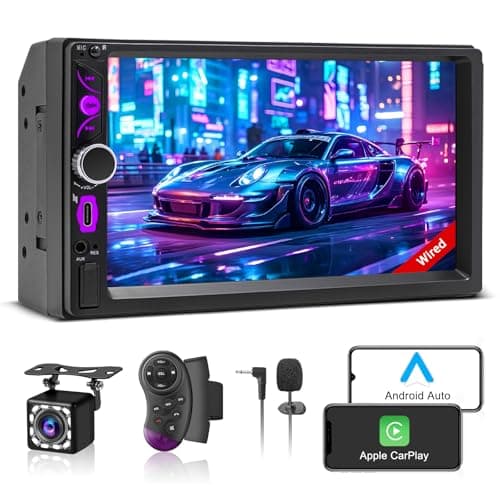 KMUTZY A-pple CarPlay & Android Car Radio 2 Din 7 Inch Digital Multimedia Receiver, Dual DIN Radio with Screen, Rear Camera, Mirror Link, FM/Type-C/Phone GPS Navi