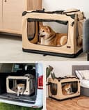 lionto Borsa trasportino per cani pieghevole per viaggi e auto, 90x61x65 cm, box di trasporto stabile con maniglie per gatti e animali fino a 22 kg, scatola in tessuto, beige - 2
