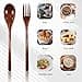LIQWEI Set of 6 Wooden Cutlery Set, Wooden Spoon, Fork Set, Wooden Spoon, Wooden Forks, Long Handle, Japanese Style Cutlery Sets for Camping, Outdoor, Kitchen, Cooking, Dinner Tableware - 6