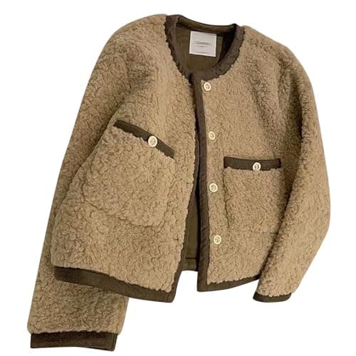 Generisch Giacca da donna in lana d'agnello, taglie forti, dal design classico, per taglie forti, caffè, L