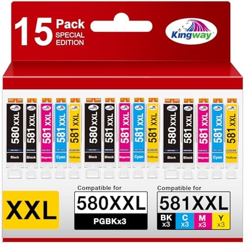 KINGWAY PGI-580 CLI-581 XXL Cartuchos de Impresora Compatibles con Canon 580XXL 581XXL Cartuchos Multipack para Pixma TS6350 TS705 TS8350 TS8352 TS9550 TS6351 TS8351 TR8550 TR7550 TS9150 TS9551C 15P