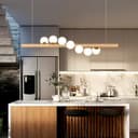 Azanaz Lampada a sospensione Legno Lampada da tavolo da pranzo Vintage,La trave di legno è lunga 120 cm, con 7 sfere di vetro - regolabile in altezza,Lampadario per Della Bar Sala da Pranzo - 8