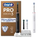 Oral-B Pro 3 Pack De 2 Cepillos de Dientes Eléctricos con Mango Recargable y 4 Cabezales de Recambio, 3 Modos De Cepillado Con Modo Sensible, Temporizador, Diseñado por Braun, Negro y Blanco - 1