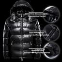 Winterkapuzenjacke, warm, mittleres Gewicht, Metallic-Daunenjacke, Reißverschluss, Steppung, glänzender Puffermantel, Schwarz , S - 6