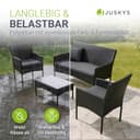 Juskys Polyrattan Sitzgruppe Fort Myers 4 Personen mit 2er Sofa, 2 Stühle, Tisch & Sitzkissen wetterfest schwarz/grau Balkonmöbel Gartenmöbel Set - 3