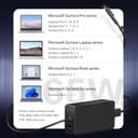 Caricatore Surface Pro 65W 15V 4A Alimentatore per Microsoft Surface Pro 11/10/9/8/7+/6/5/4/3/X, Surface Laptop 1/2/3/4, Book 1/2, Surface Go 1/2 Tablet Windows 1796 1800 Caricabatterie con Port USB - 4
